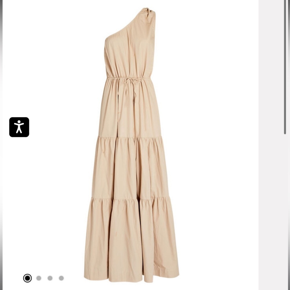 SWF One-Shoulder Tiered Maxi Dress camel cotton poplin dress M